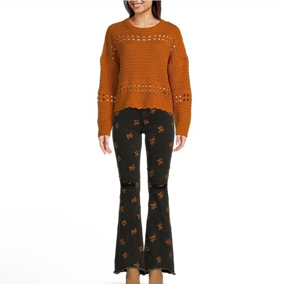 NWT! Talisman Cropped Open Weave Scalloped Ribbed Hem Ryder Sweater - Picture 4 of 12